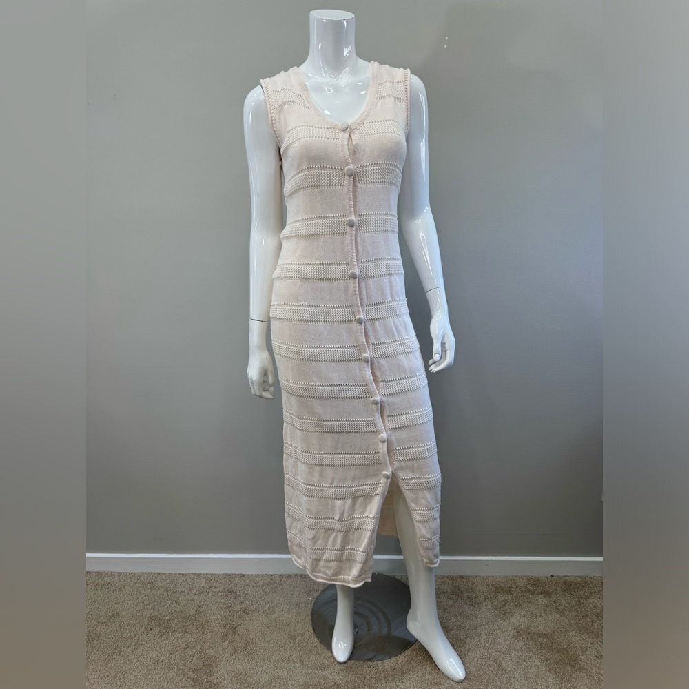 ROLLA’S Ava Crochet MIDI Elegant Cream Knit Button-Down Dress Blush M